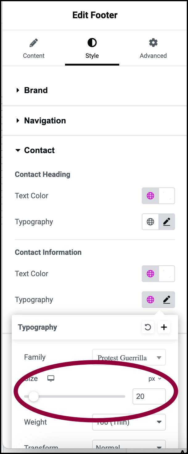 14 Use the size slider Customize your Hello Biz Footer 373