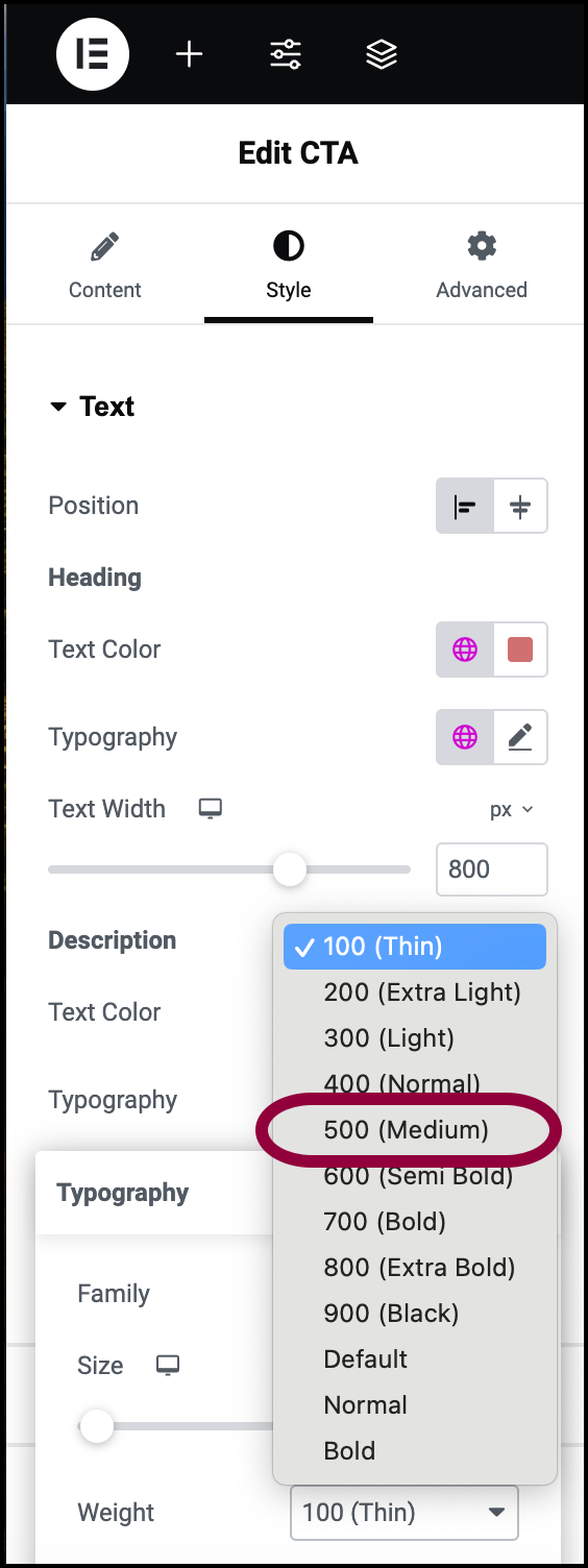 Change weight to 500 CTA widget 445