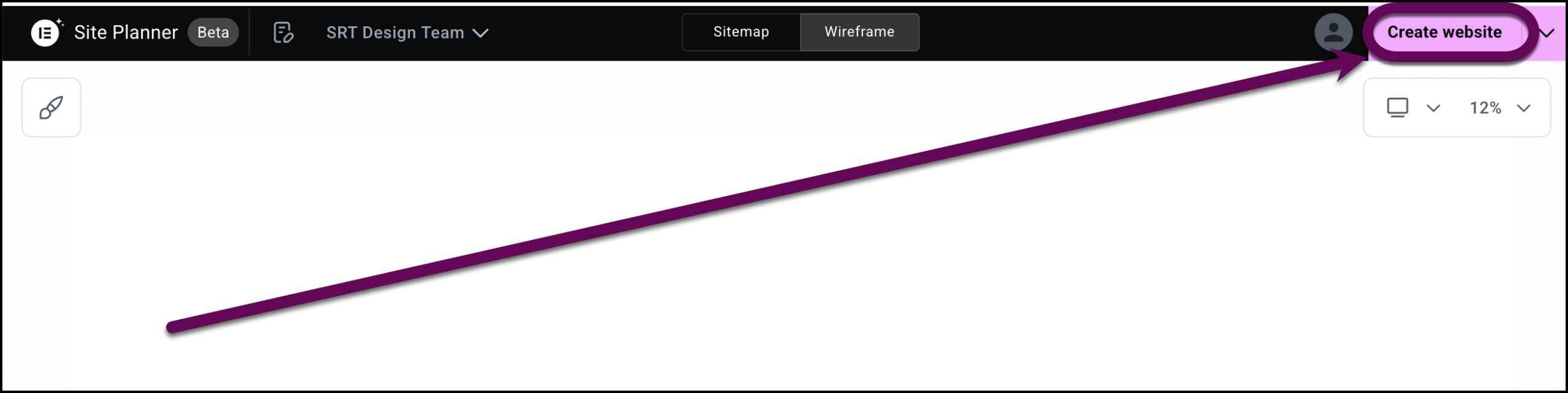 The Create website button turns your design into a site. 