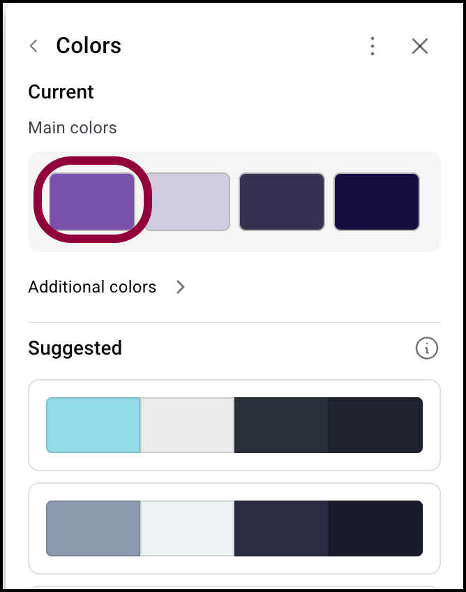 Click one of the color swatches Build an entire website from scratch with Elementor AI's Site Planner 75