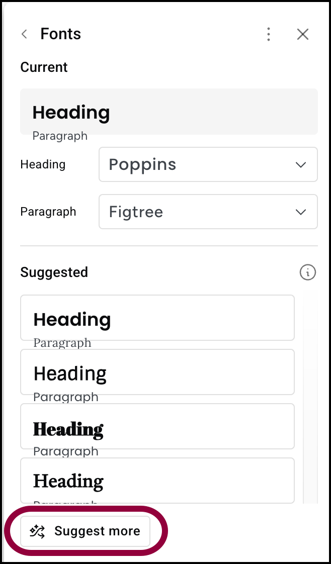 Click suggest more fonts Build an entire website from scratch with Elementor AI's Site Planner 85