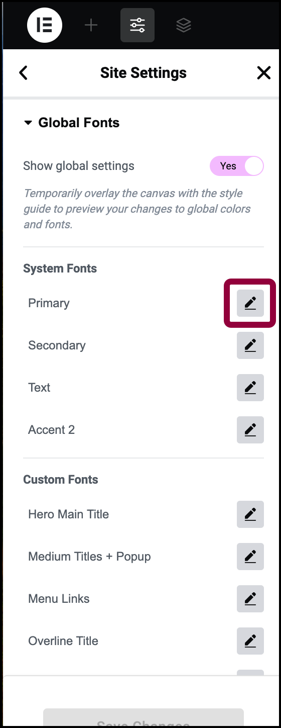 Clikc the pencil icon Customize your Hello Biz site settings 15