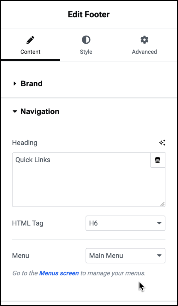 Content tab Navigation 2 Customize your Hello Biz Footer 381