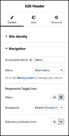 Content tab Navigation Customize your Hello Biz Header 429