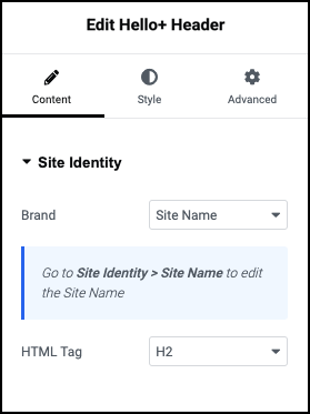 Content tab Site Identity 1 Customize your Hello Biz Header 417