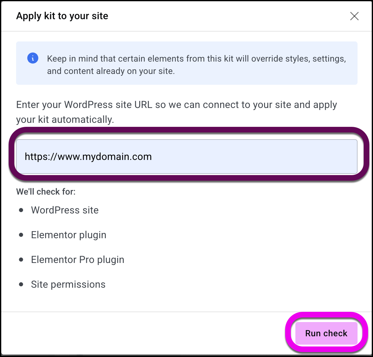 The text box for the domain address and the Continue button.