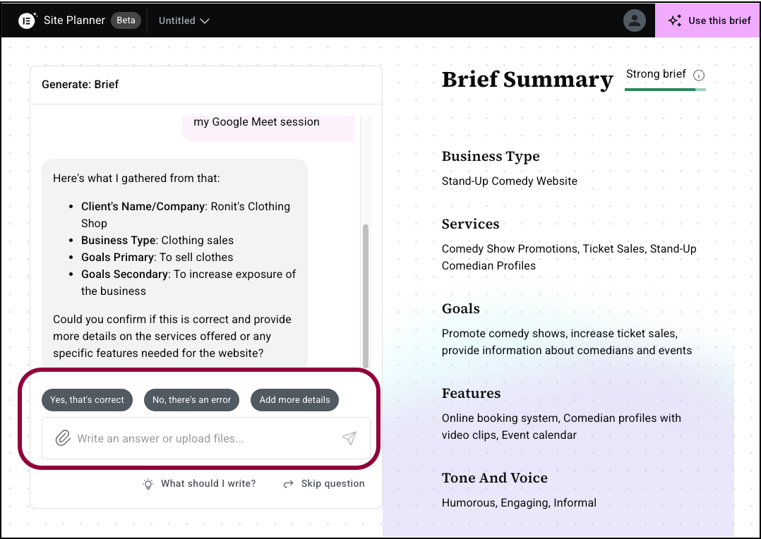 Enter more information Build an entire website from scratch with Elementor AI's Site Planner 79