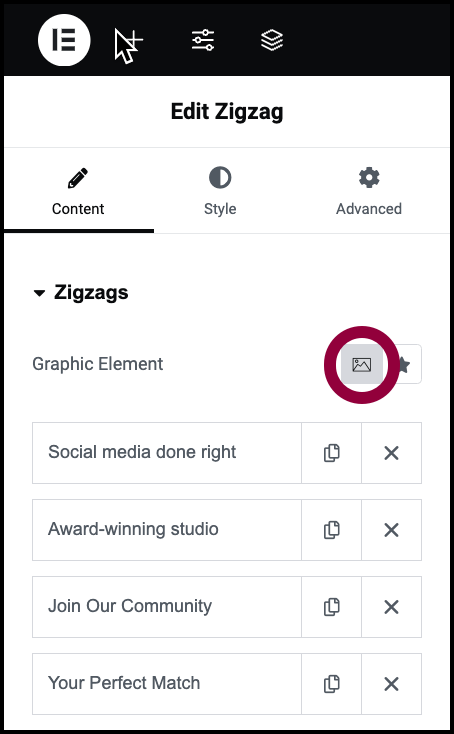 Select graphoc element 1 Zigzag Widget 453