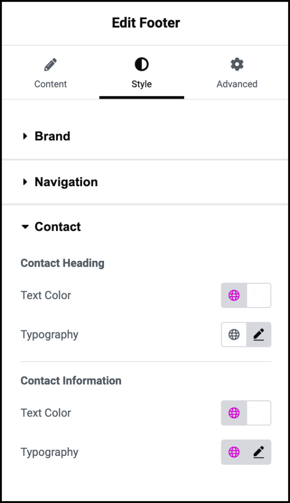 Style tab contact Customize your Hello Biz Footer 389