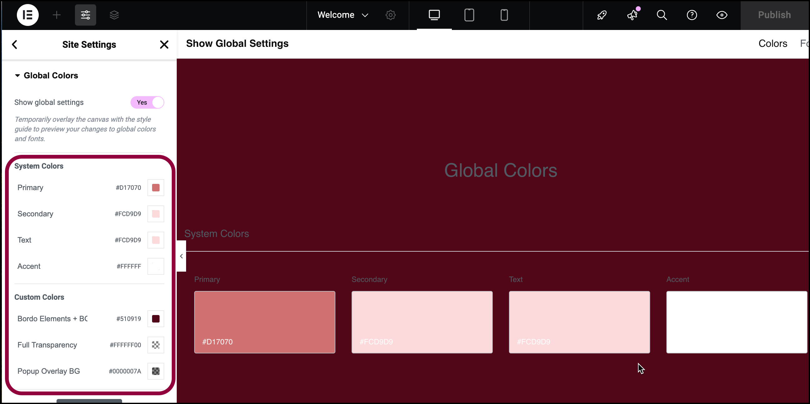 The list of colors appears Customize your Hello Biz site settings 7