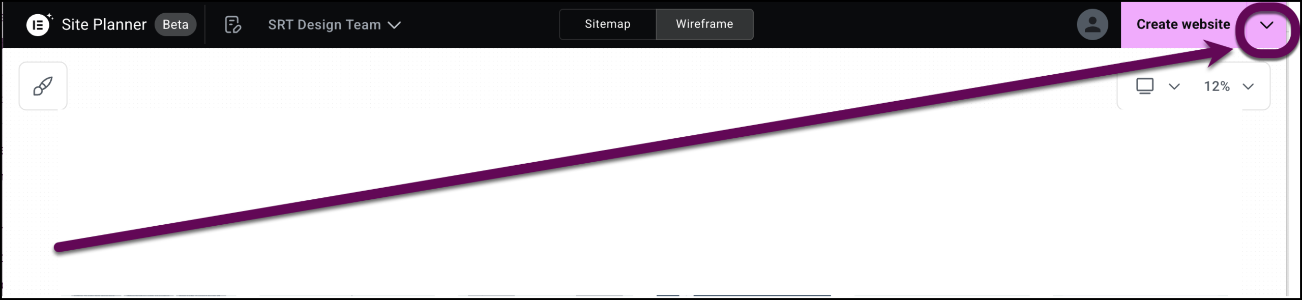 The chevron that opens the share menu