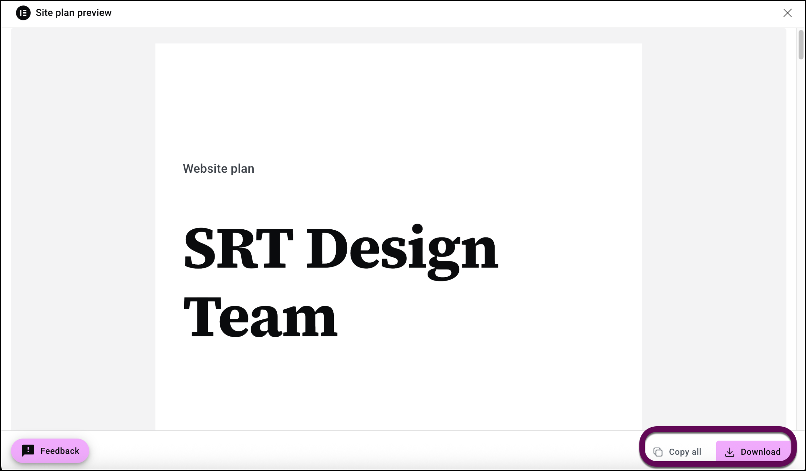 The buttons to download or copy the site brief.