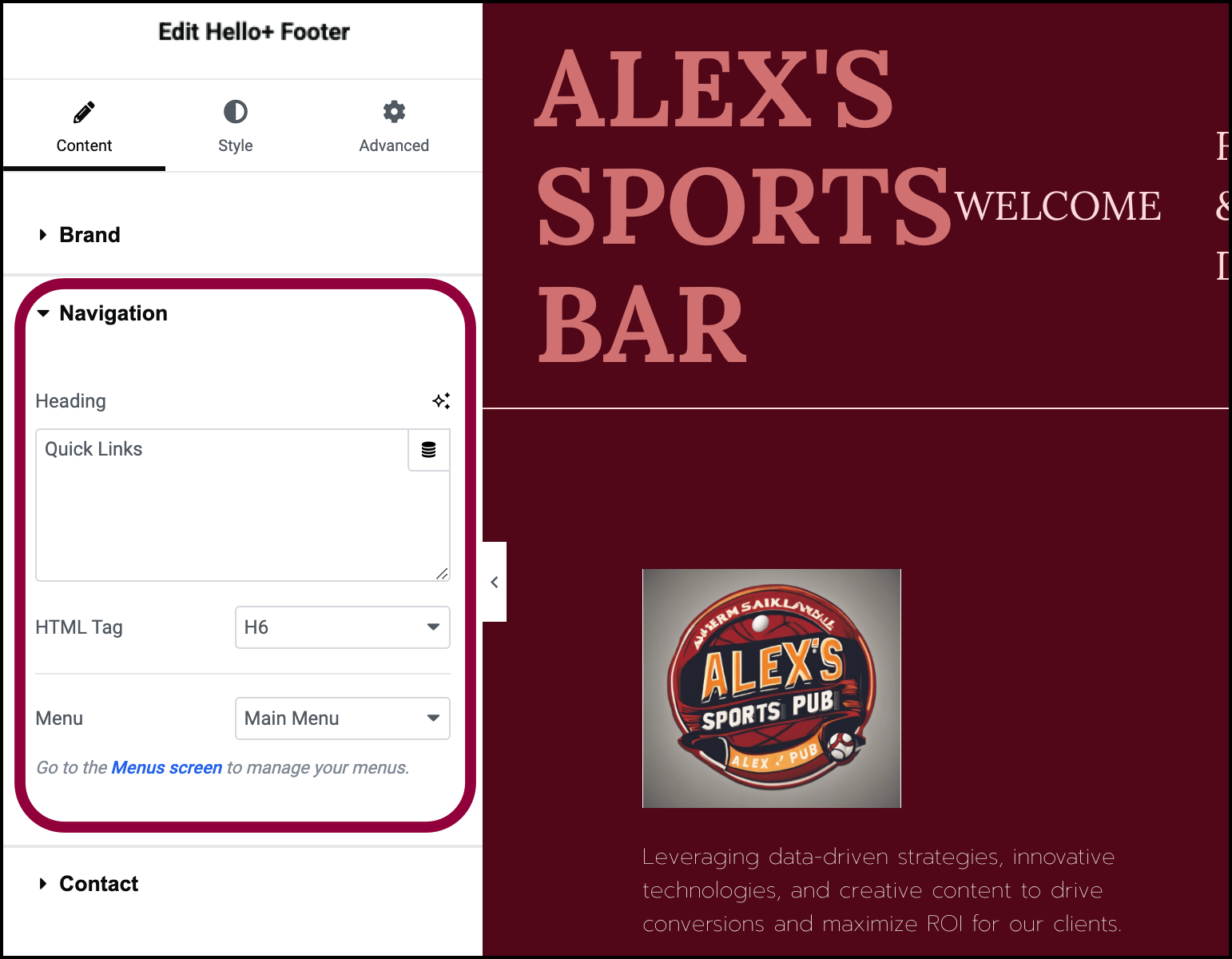 10 Navigation Customize your Hello Biz Footer 363