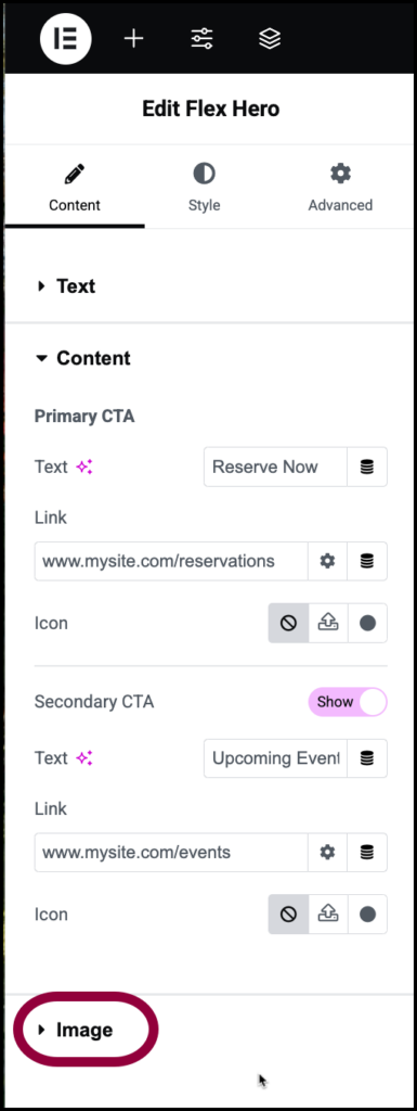 10 open the image section Flex Hero widget 519