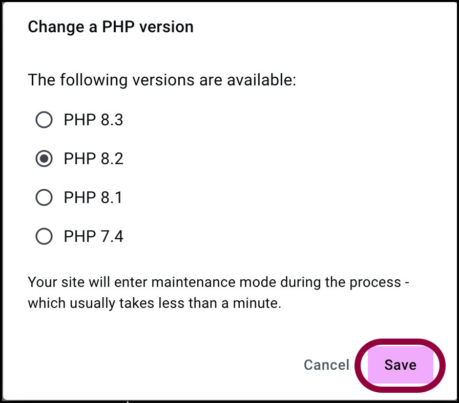 Click Save Edit the PHP version of your Elementor Hosting site 9