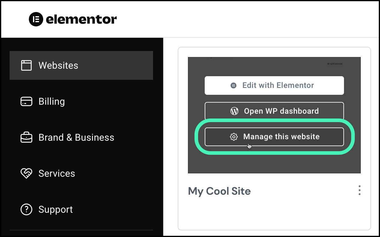 Click manage this website Troubleshooting - My domain is not connected to my website 1