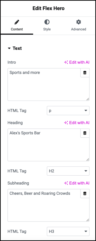 Content Text Flex Hero widget 541