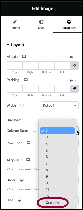 Custom dropdown Span content over multiple cells in a grid layout 25