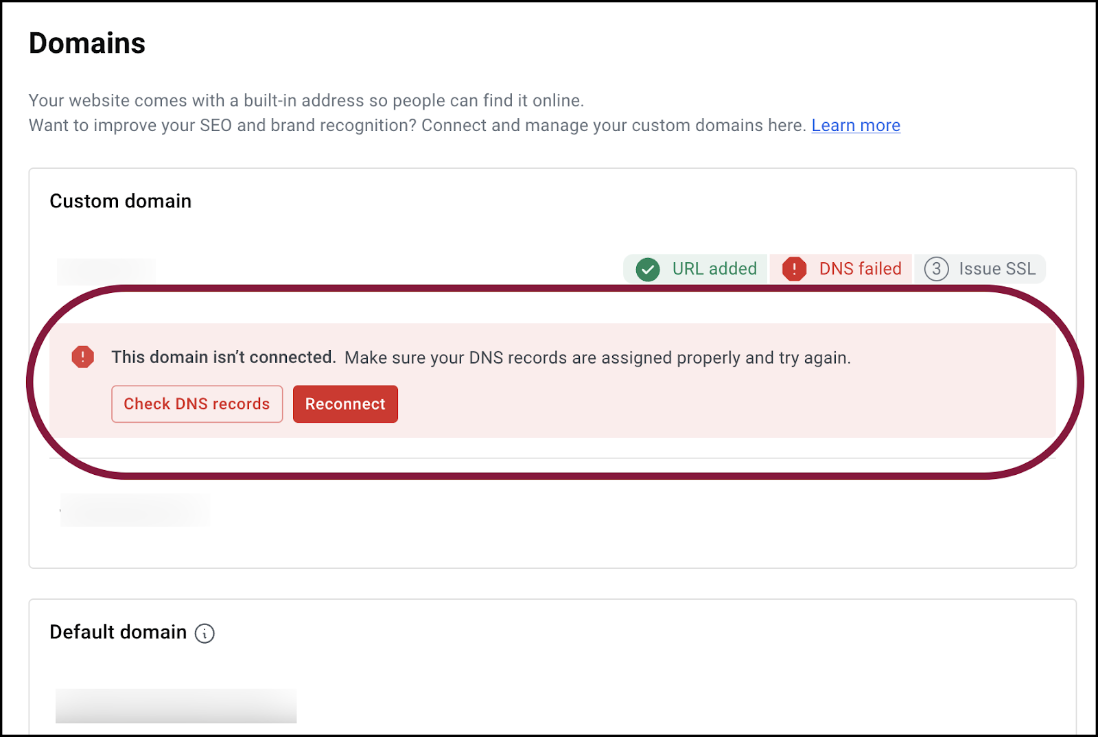 image 1 Troubleshooting - My domain is not connected to my website 5