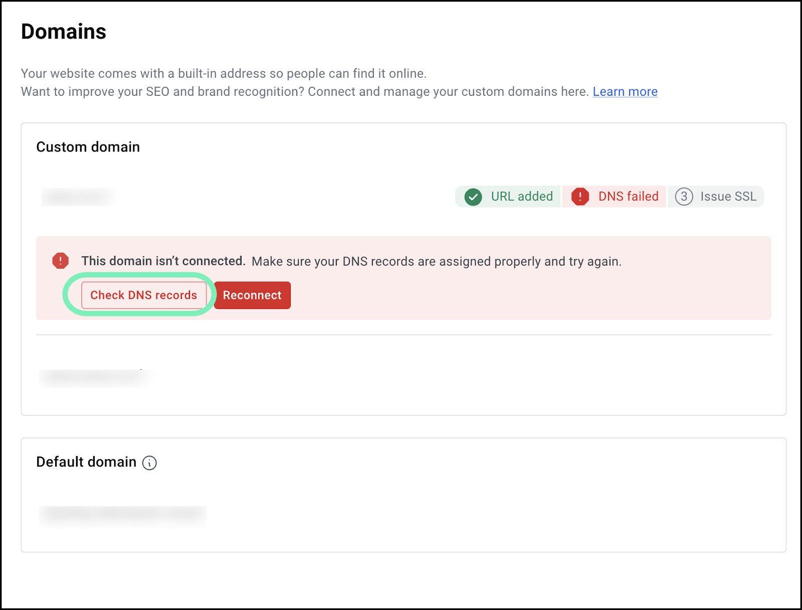 image 2 Troubleshooting - My domain is not connected to my website 7