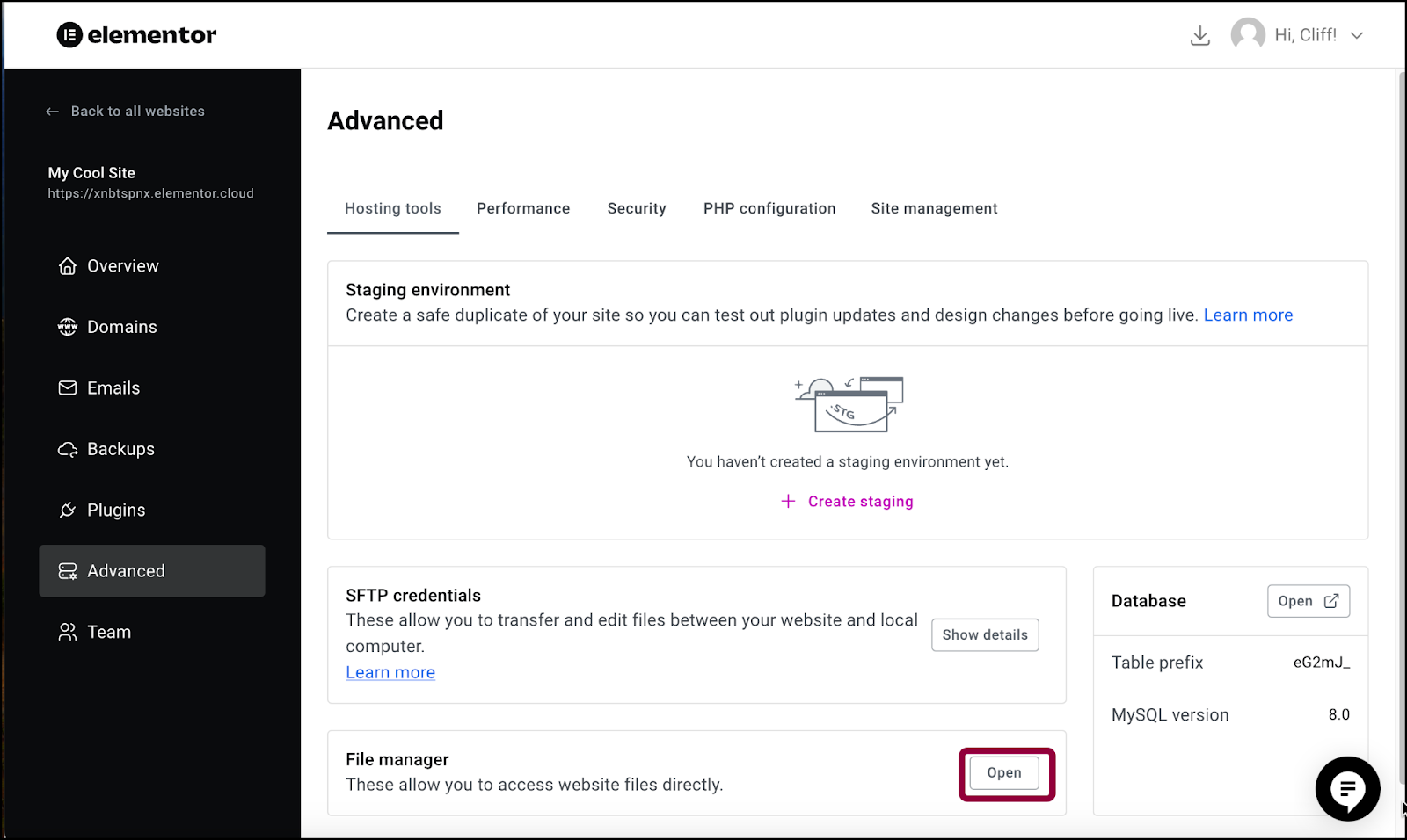 image 26 Access the files of your Elementor Hosting site 19