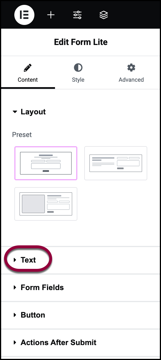 2 Open text field Form Lite 5
