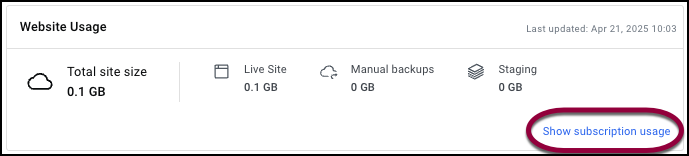 Click show subscription usage Access your website's usage information 19