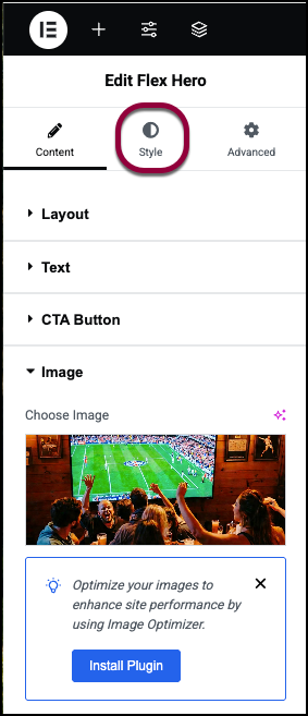Click teh Style tab Flex Hero widget 499