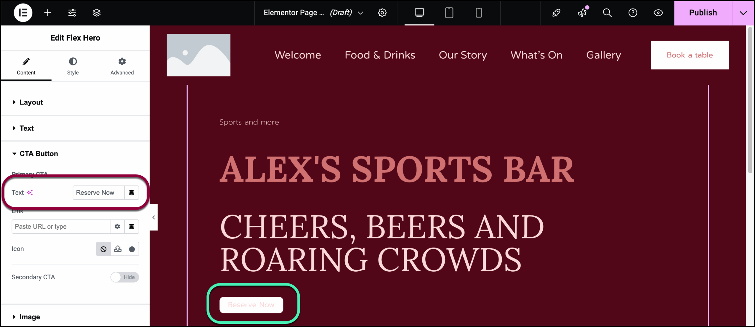 Enter button text scaled Flex Hero widget 487