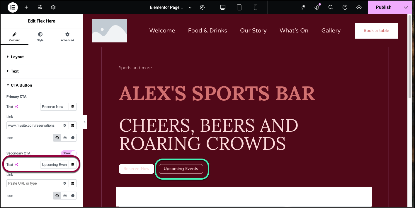 Enter text for secondary button Flex Hero widget 493