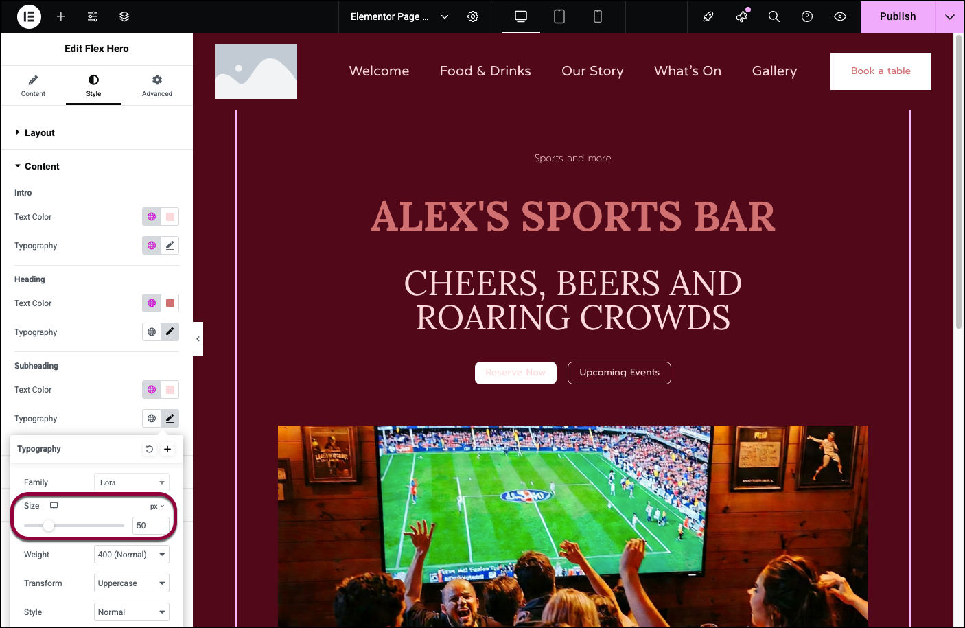 Lower Subheading size Flex Hero widget 505