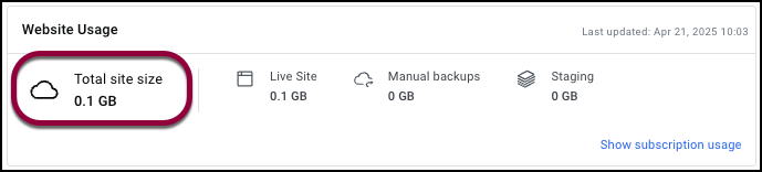 Total site size Access your website's usage information 11