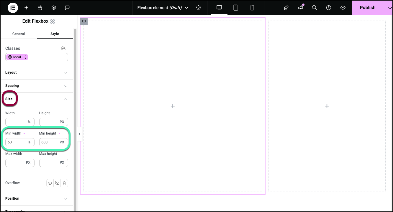 8 set size left 1 Flexbox element 17