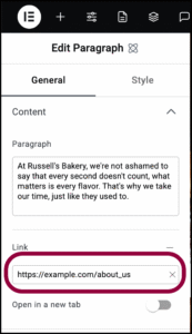 Add the URL to the link 1 Paragraph element 11