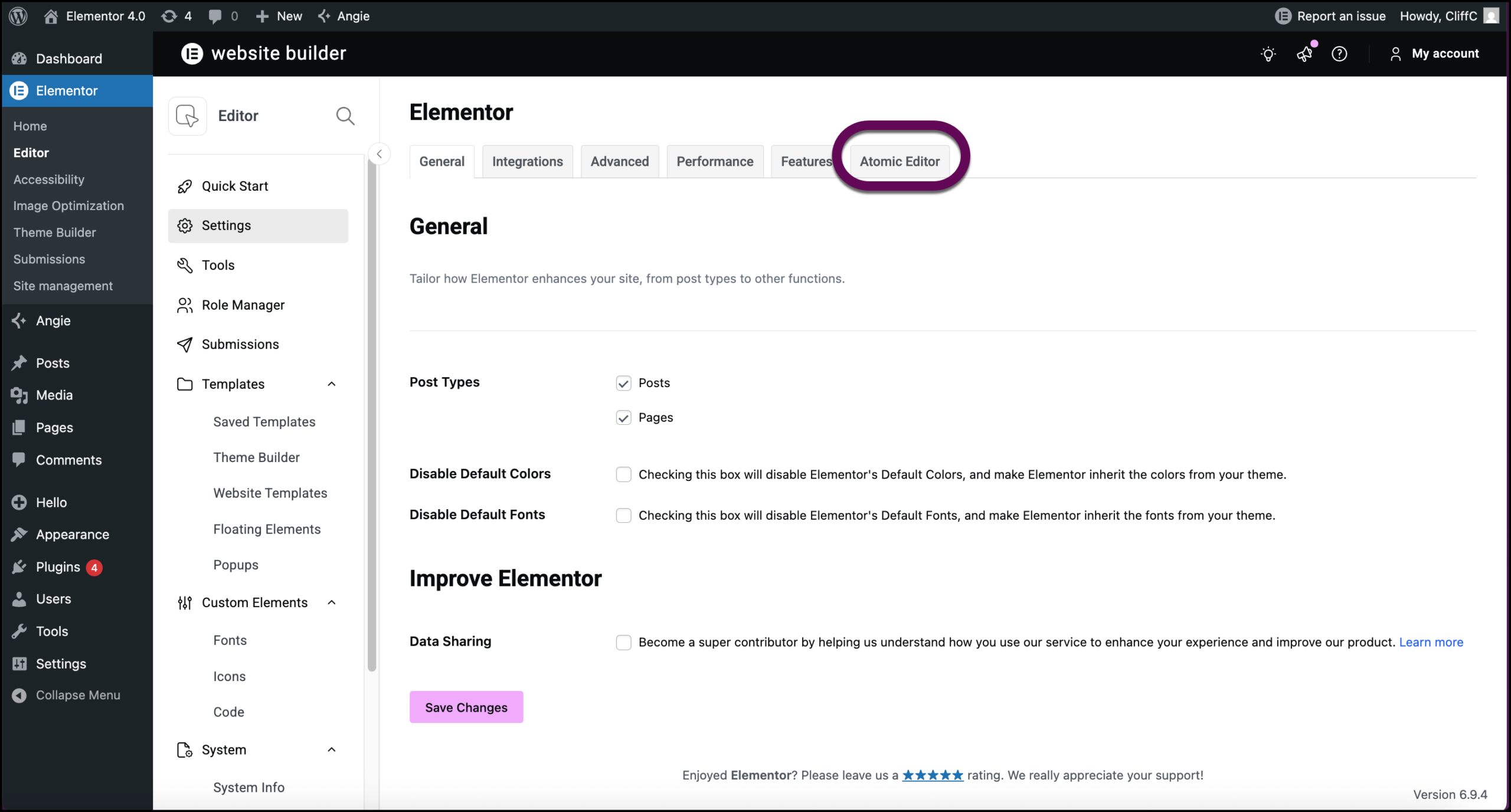 Click the Atomic Editor tab
