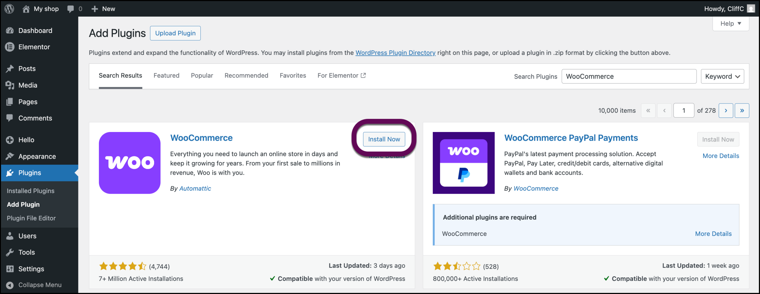 The Install Now button