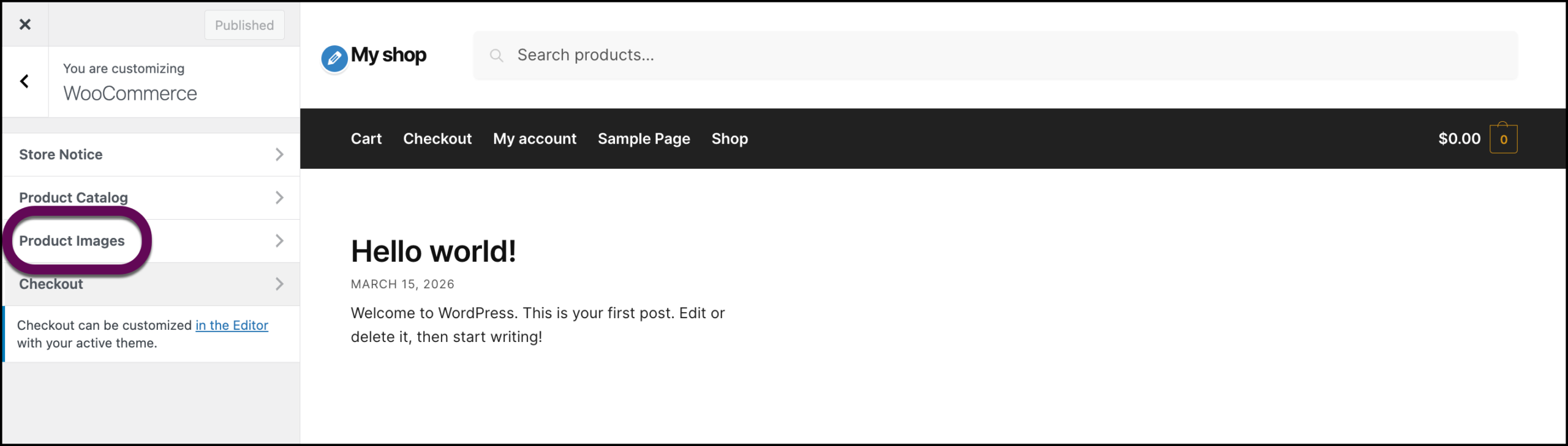 the product images button