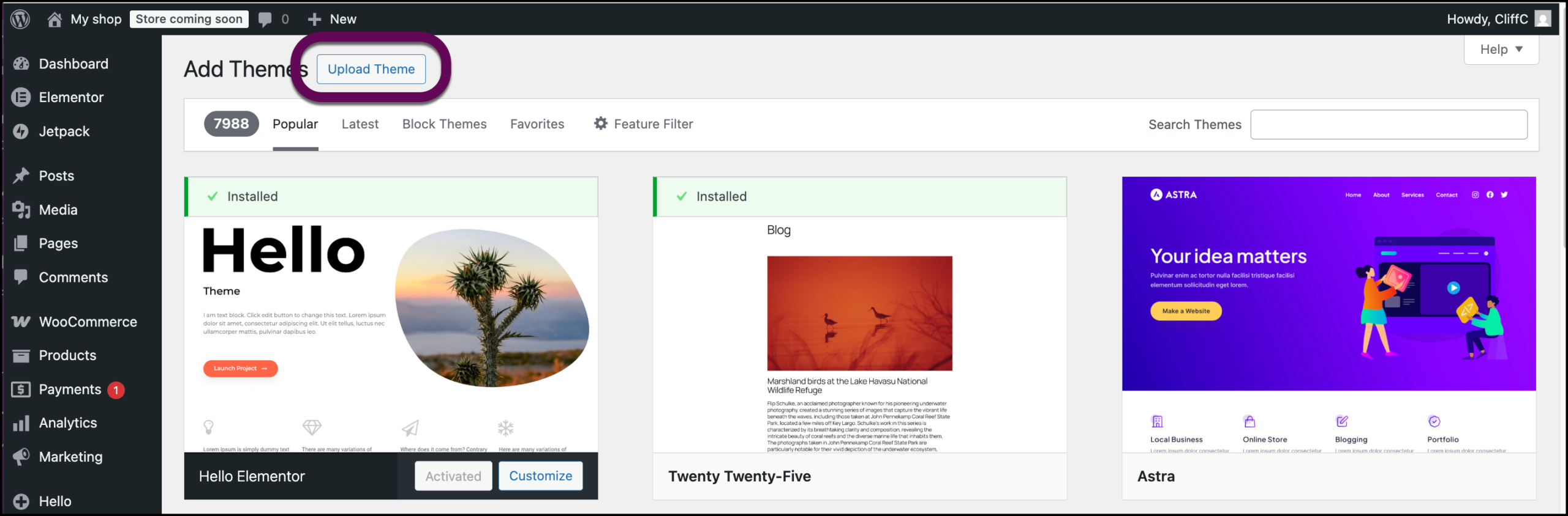 The Upload Theme button