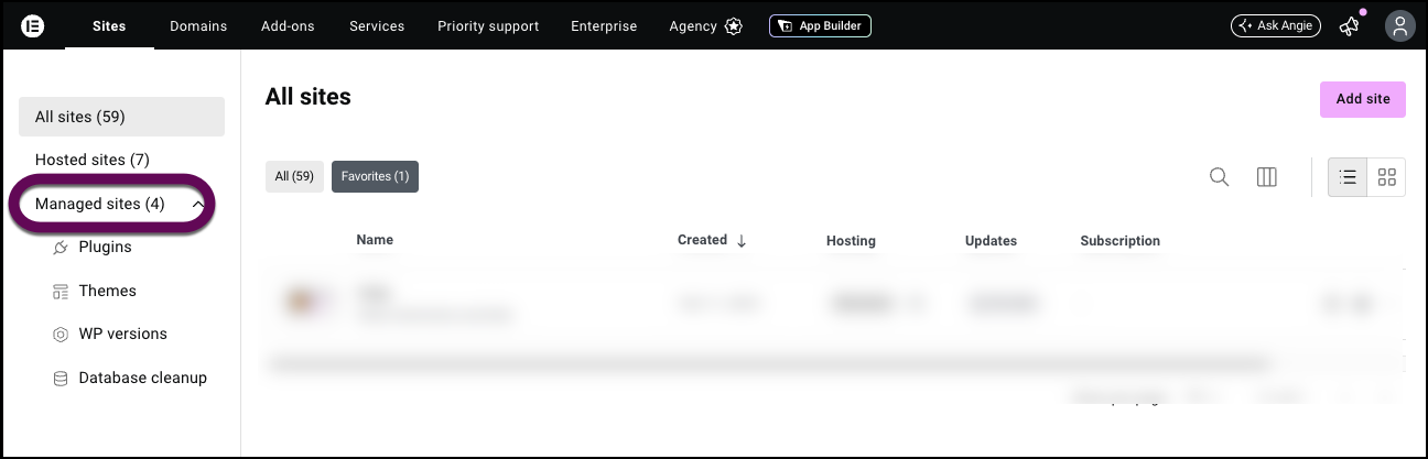 The Managed sites tab
