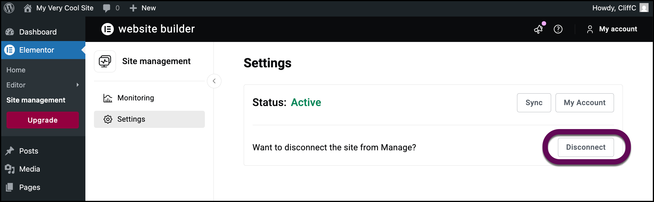 The disconnect button which lets you start the process again