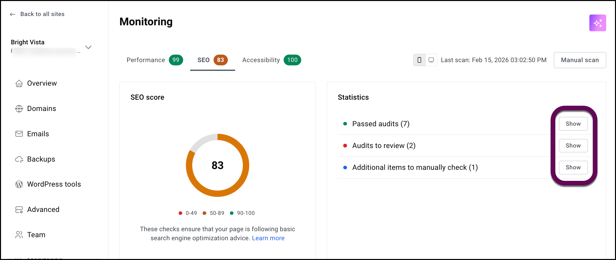 The show buttons to reveal more details