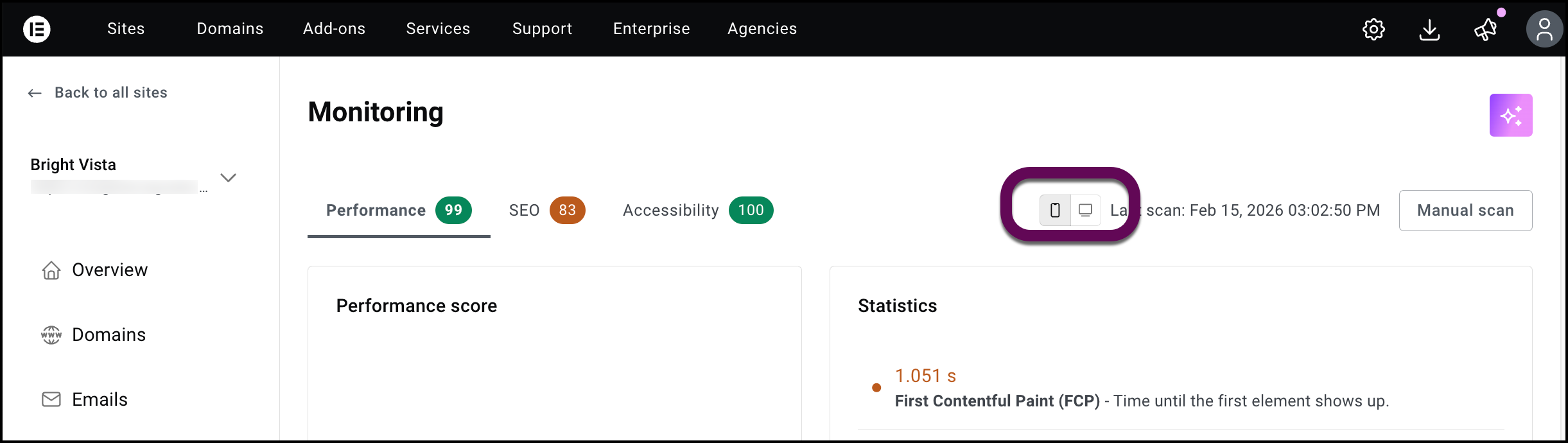 The mobile and desktop icons for measuring performance on different devices.