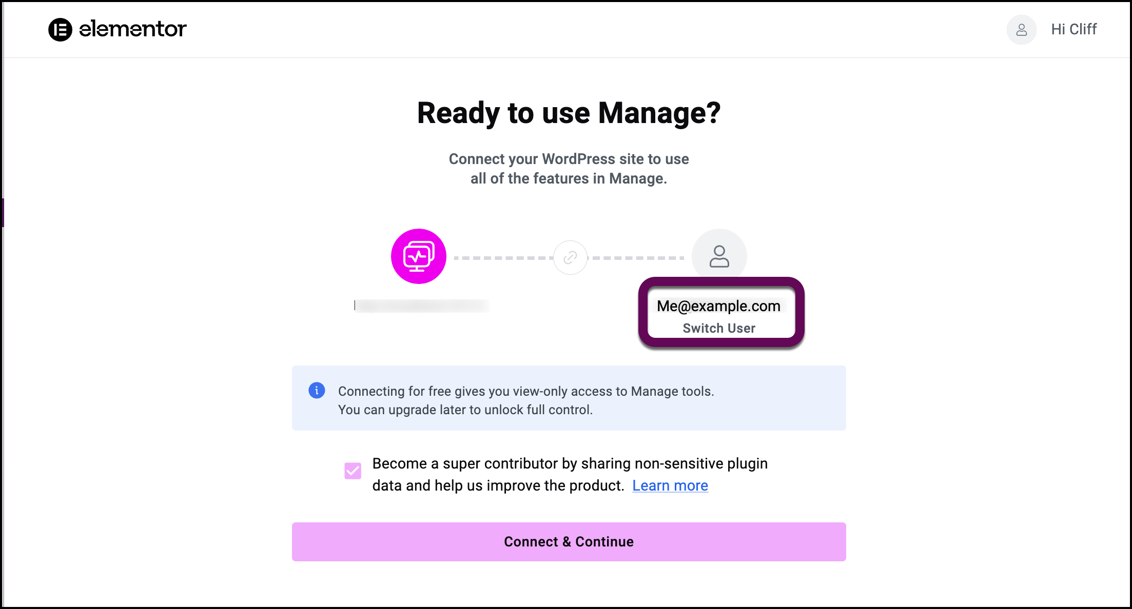 The account email and the Switch Account link.