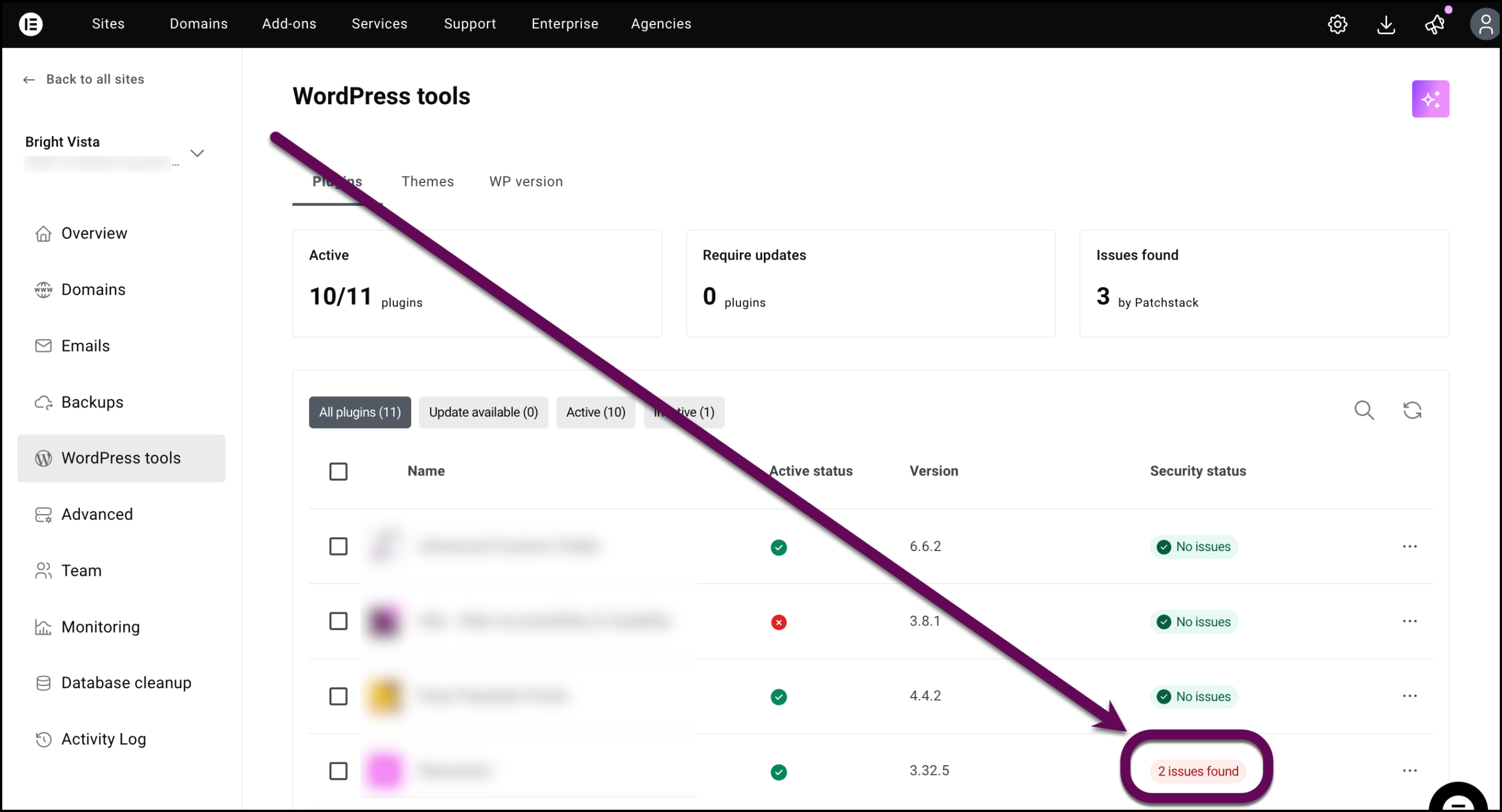 The button containing the number of issues