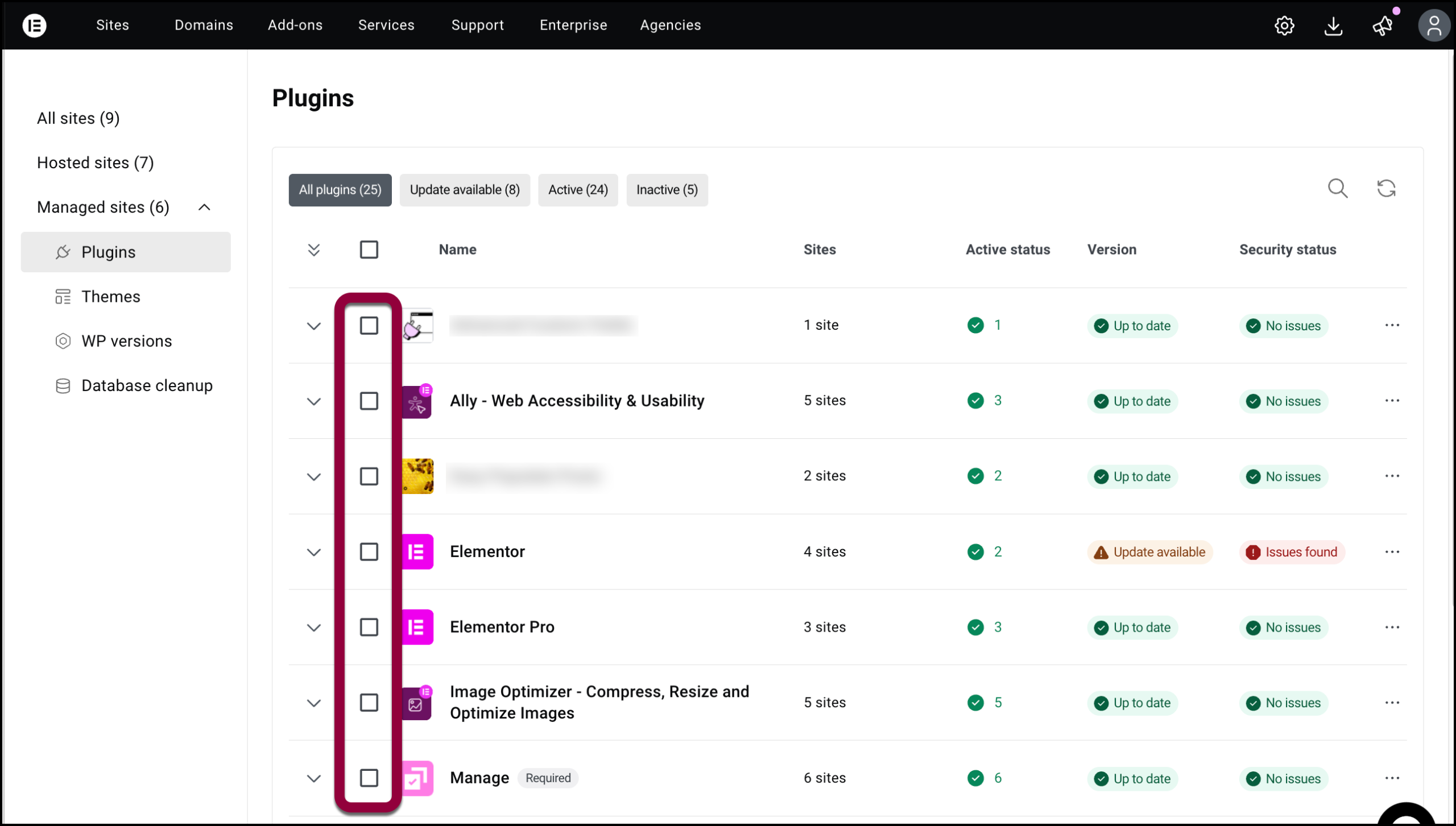 The checkboxes allowing you to select more than one plugin.