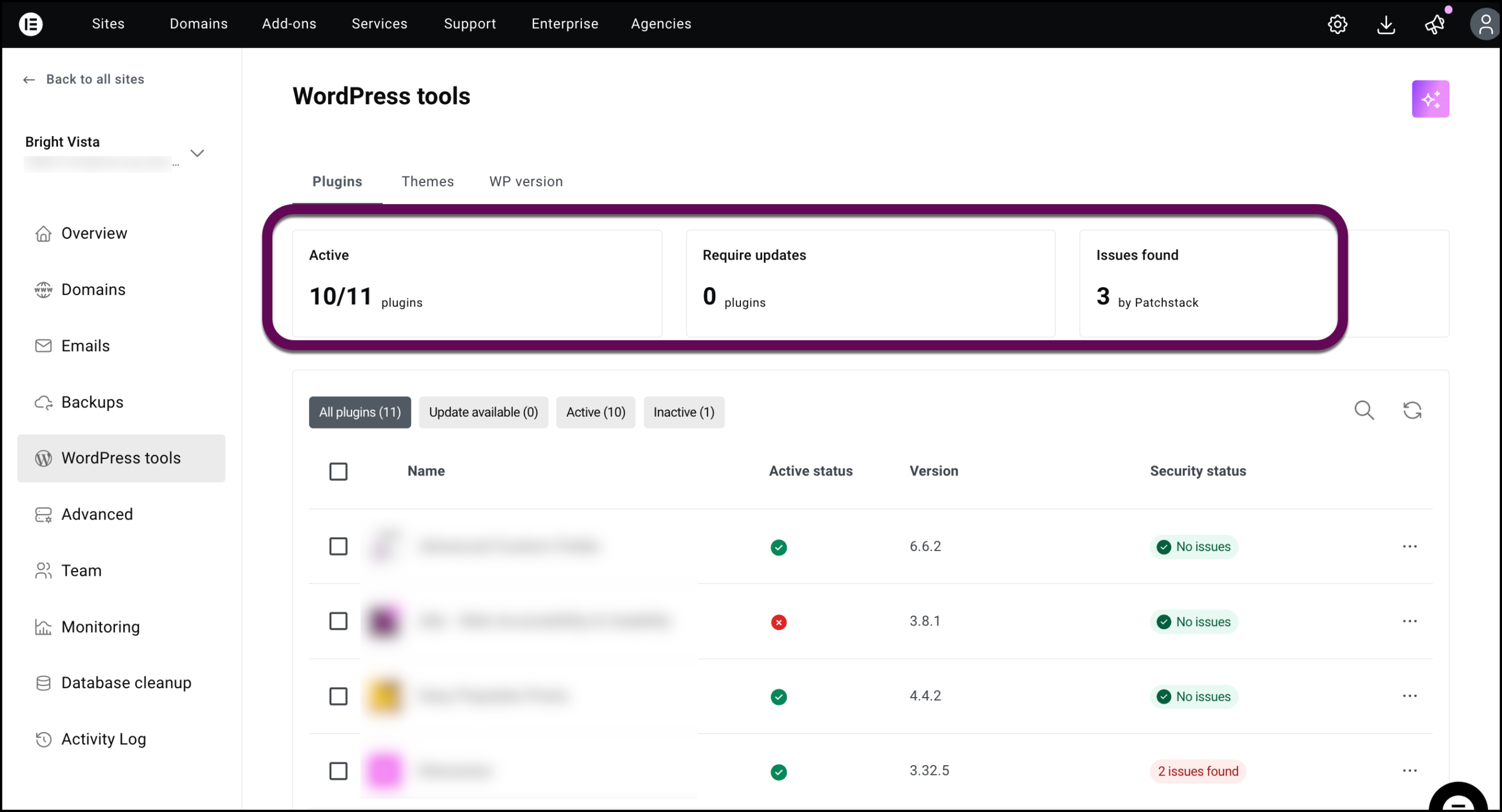 A display of number of plugins and info about them