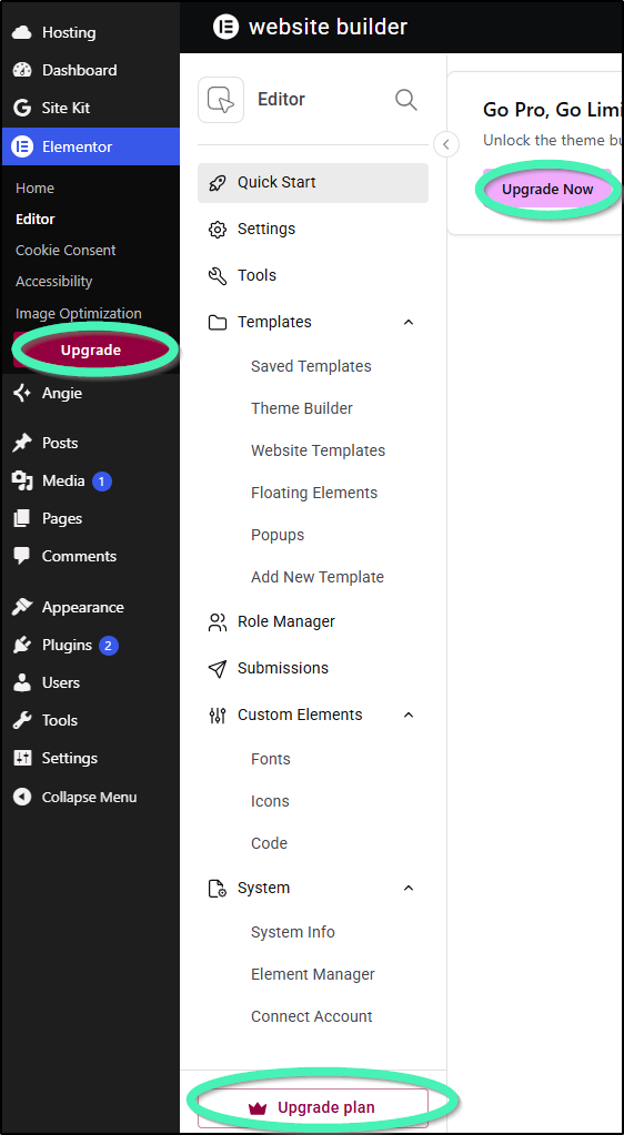 upgrade button