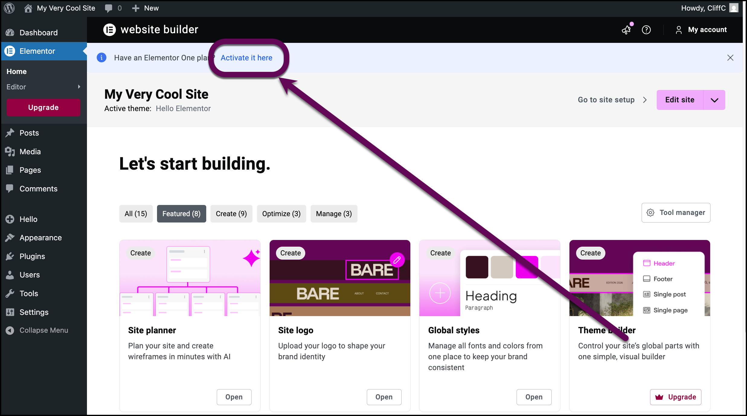 The Activate it here button