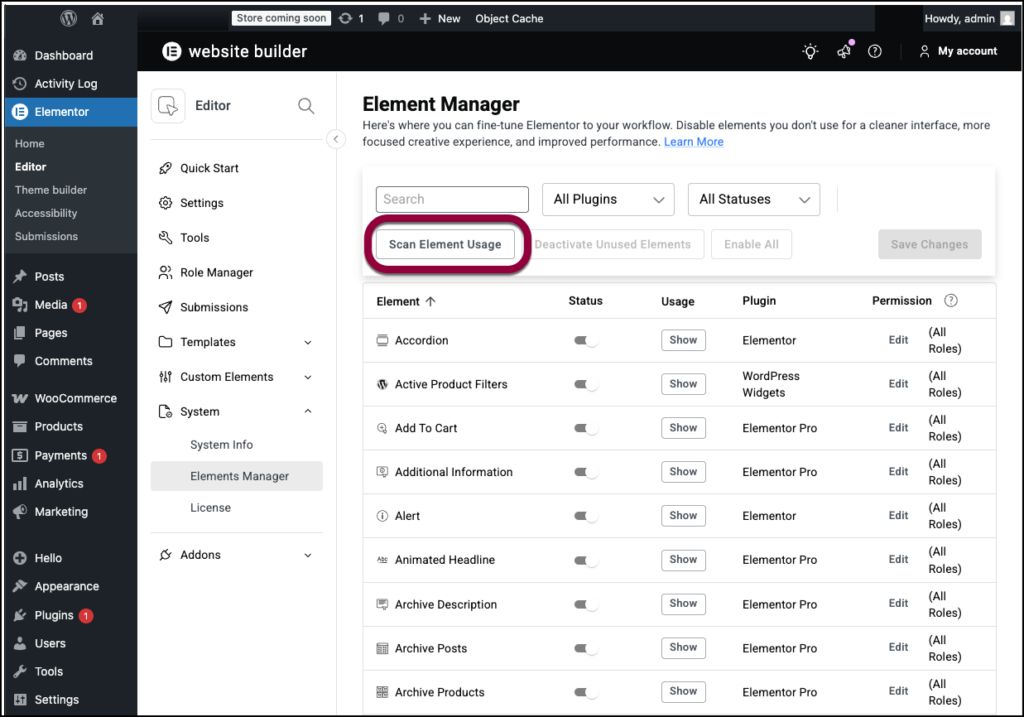 Element Manager | Elementor