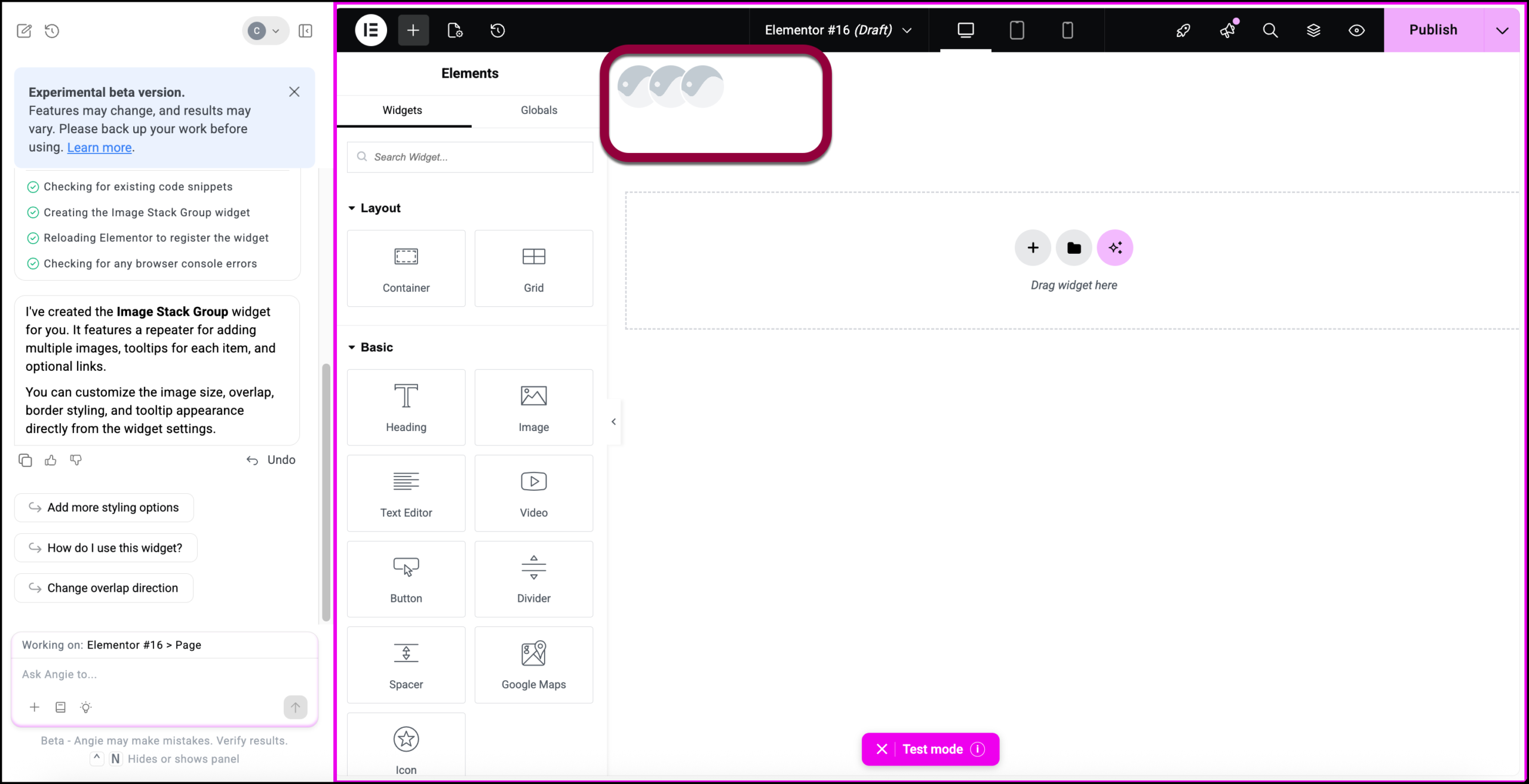 Your new image appears in the canvas